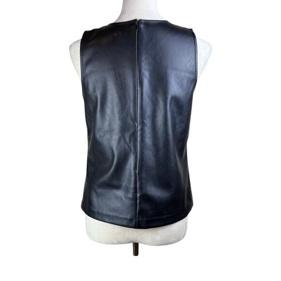 J. Crew XS Black Faux Leather Full Zip Lined Sleeveless Round Neckline Tank Top - Picture 4 of 12